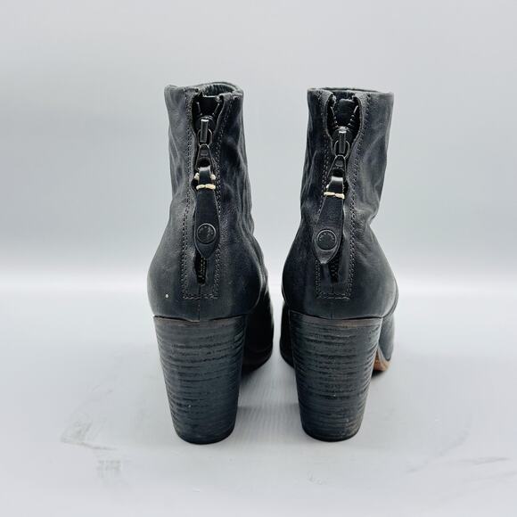Rag & Bone Booties Womens 8.5 Black Leather Western Ankle Zip Newbury Block Heel - Picture 6 of 10